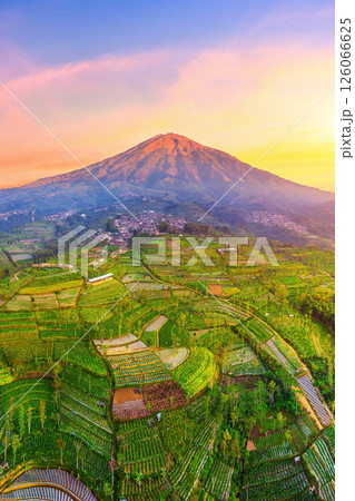 Scenic of Mount Sumbing at sunrise, Central Java, Indonesia. 126066625