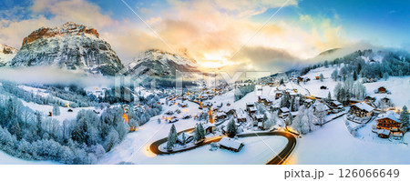 Aerial shots of Grindelwald in winter, Switzerland. 126066649