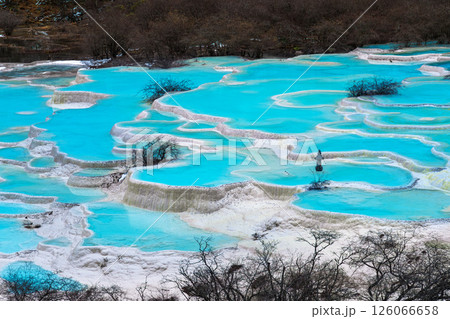 Aerial shots of Huanglong national park, China. 126066658