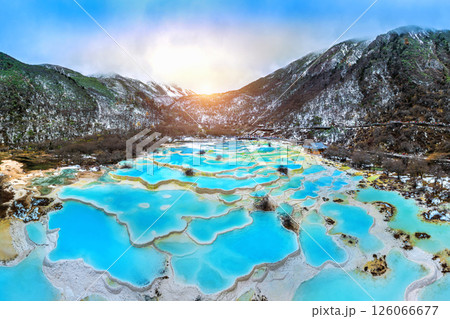 Aerial shots of Huanglong national park, China. Aerial shots of Huanglong national park, China. 126066677