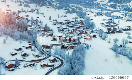 Aerial view of Grindelwald in winter, Switzerland. Aerial view of Grindelwald in winter, Switzerland. 126066697