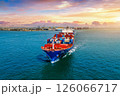 Aerial view of container cargo ship in sea. 126066717