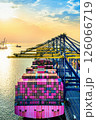 Cargo ship and cargo container in harbor. 126066719
