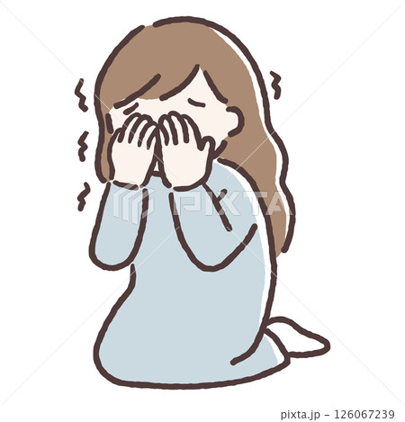 不安や悲しみで泣いている女性のイラスト 不安や悲しみで泣いている女性のイラスト 126067239