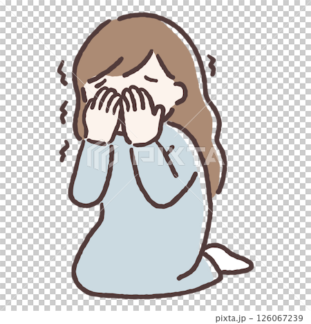 不安や悲しみで泣いている女性のイラスト 不安や悲しみで泣いている女性のイラスト 126067239