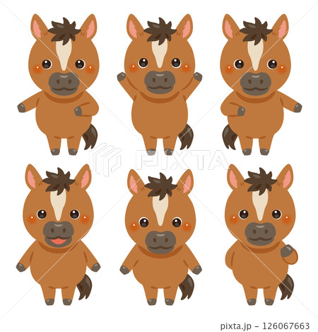 指さしをするウマのキャラクターイラストセット 指さしをするウマのキャラクターイラストセット 126067663