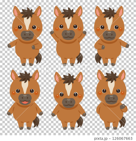 指さしをするウマのキャラクターイラストセット 指さしをするウマのキャラクターイラストセット 126067663