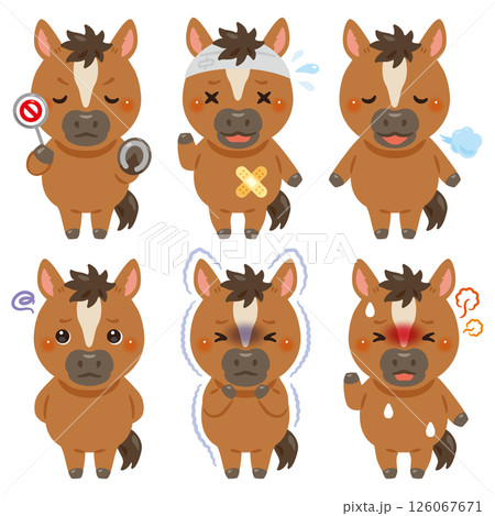 様々な状態のウマのキャラクターイラストセット 126067671