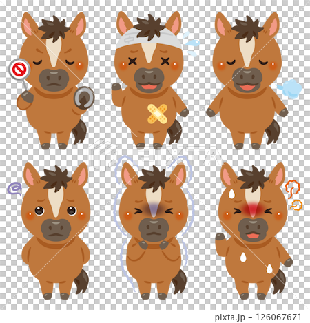 様々な状態のウマのキャラクターイラストセット 126067671