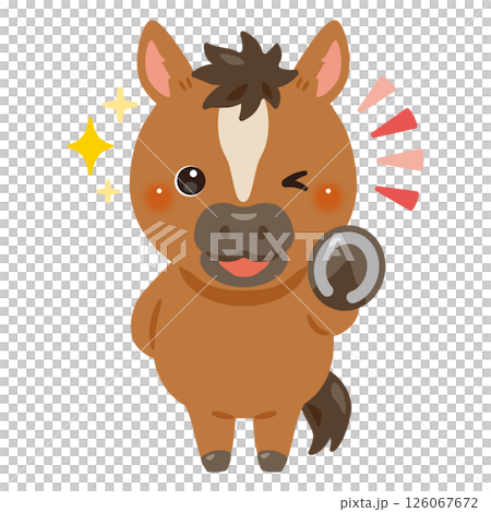 グッドサインを出すウマのキャラクターイラスト 126067672