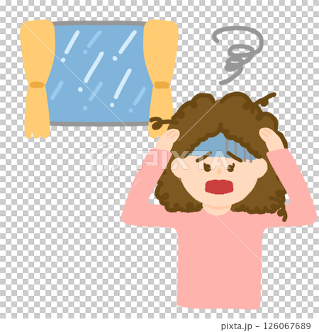 一名因潮濕而頭髮散開的女性 一名因潮濕而頭髮散開的女性 126067689