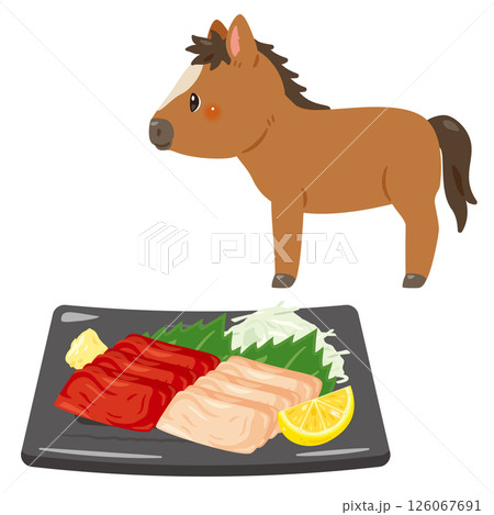 皿に盛られた馬刺しとウマのイラスト 126067691