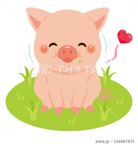 放牧で牧草を食べるブタのイラスト 放牧で牧草を食べるブタのイラスト 126067835