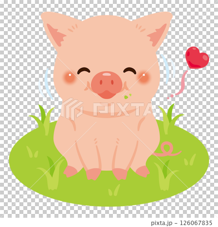 放牧で牧草を食べるブタのイラスト 放牧で牧草を食べるブタのイラスト 126067835