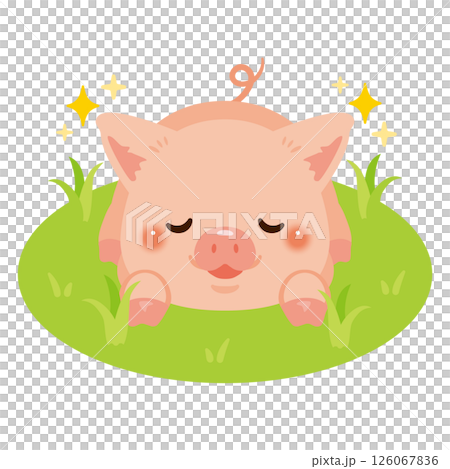 一隻豬在牧場休息的插圖 一隻豬在牧場休息的插圖 126067836