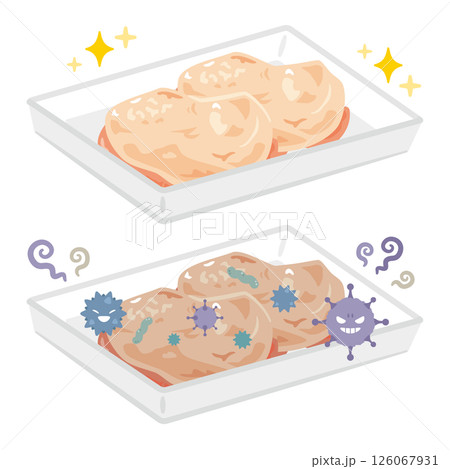 傷んだ鶏肉と新鮮な鶏肉のイラスト 126067931