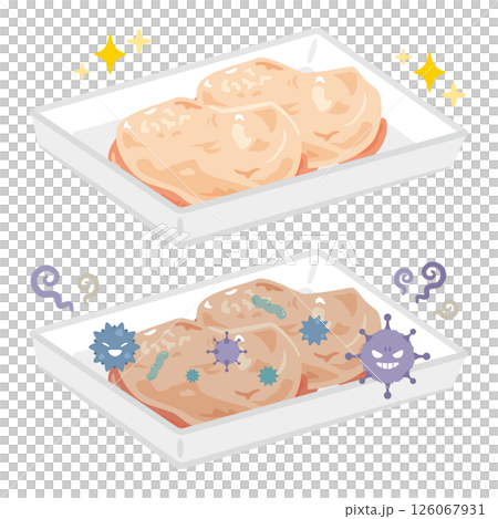 Illustration of spoiled and fresh chicken Illustration of spoiled and fresh chicken 126067931