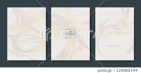 Vector wavy wood texture golden design, luxury menu, flyers, posters. Abstract premium marble line background. Japanese style cards, certificates, invitations. 126068144