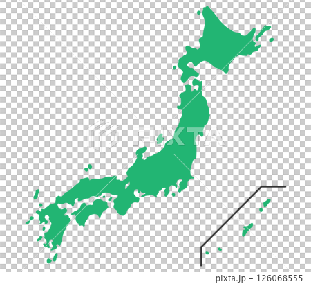 【島ありver】シンプルな日本地図のイラスト 緑色 【島ありver】シンプルな日本地図のイラスト 緑色 126068555
