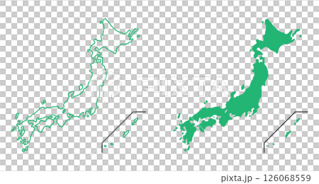 [Islands version] Simple illustration of a map of Japan in green 126068559