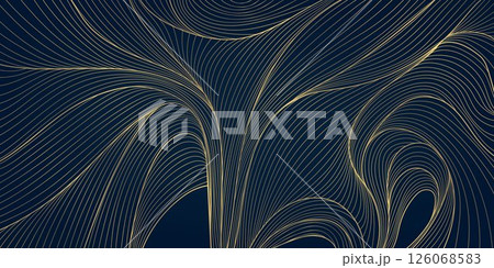 Vector gold line abstract wave pattern, elegant flow luxury texture design, wavy element, Japanese style background. Curve premium shape. 126068583