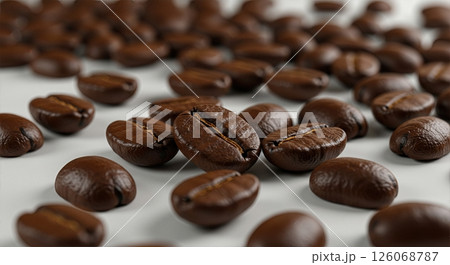 Artisanal Dark Roasted Coffee Beans Macro Photography on White Background 126068787