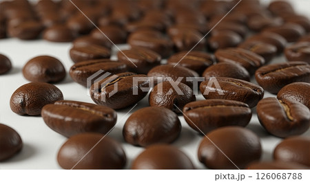 Artisanal Dark Roasted Coffee Beans Macro Photography on White Background 126068788