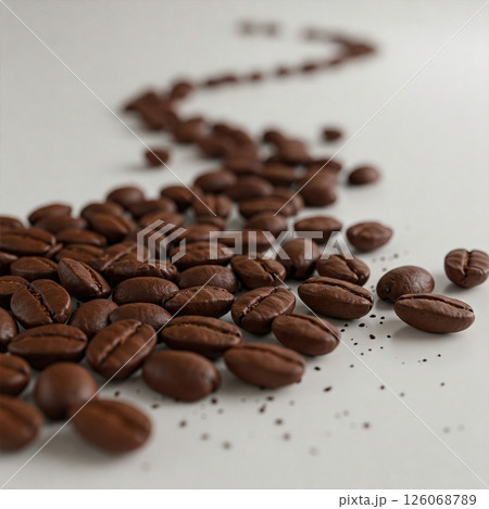 Artisanal Dark Roasted Coffee Beans Macro Photography on White Background 126068789