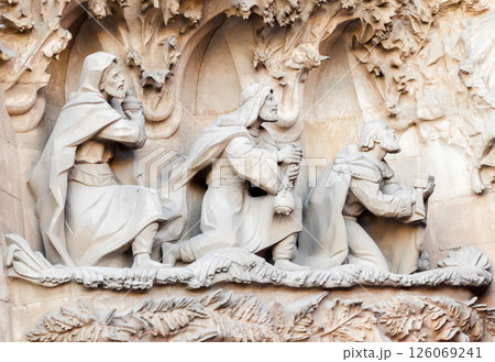 BARCELONA, SPAIN - DECEMBER 21, 2015 - Details of the facade of Sagrada Familia 126069241