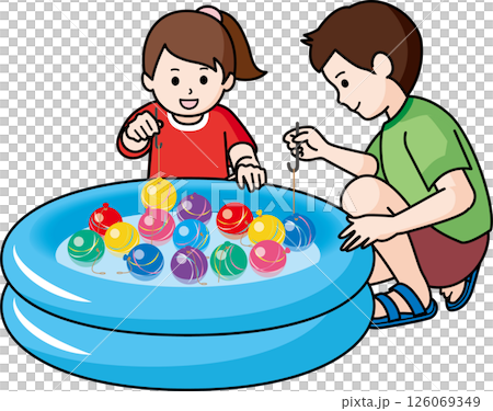 Boys and girls playing yo-yo fishing 126069349