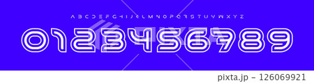 Futuristic Outline Number Font in Blue Neon Style, Ideal for Youth Team Jersey and Hoodie Branding, Perfect for Sportswear, Tech or Esport Designs. Vector Illustration 126069921