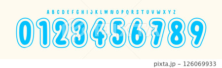 Playful Bubble Outline Number Font, Fun Rounded Alphabet for kids books, cartoons letters for birthday card, hoodie or jersey logo of sports teams. Perfect for happy visuals. Vector Illustration. 126069933