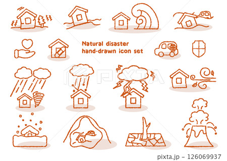 天災・自然災害のベクターアイコンイラストセット　手書き線画 126069937