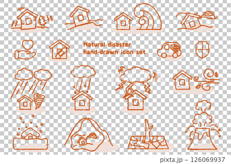 自然災害和自然災害的向量圖示插圖集手繪線條圖 126069937