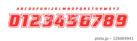 Futuristic Racing Number Font, Strong Bold Slanted Alphabet for motorsports, soccer, sports car branding, race events, esports jersey numbers, or fast-paced digital interfaces. Vector Illustration. Futuristic Racing Number Font, Strong Bold Slanted Alphabet for motorsports, soccer, sports car branding, race events, esports jersey numbers, or fast-paced digital interfaces. Vector Illustration. 126069941