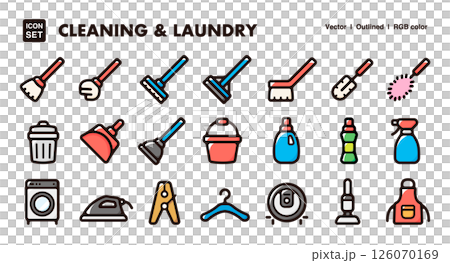 Cleaning and laundry icon illustration set Cleaning tools and laundry supplies vector material 126070169