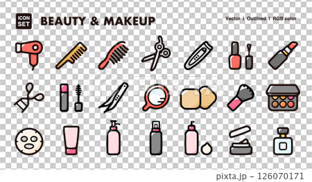 美容和化妝品圖示插圖集-護膚和化妝工具向量素材 126070171