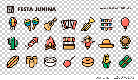 Festa Junina 圖示插畫集 - 巴西傳統節慶、美食、活動向量素材 126070173