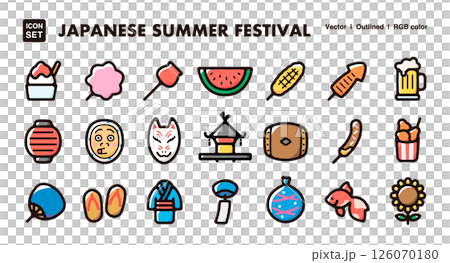 日本夏季節日圖標插圖集 - 節日、盂蘭盆節、煙火表演和其他夏季季節性活動的向量素材 日本夏季節日圖標插圖集 - 節日、盂蘭盆節、煙火表演和其他夏季季節性活動的向量素材 126070180