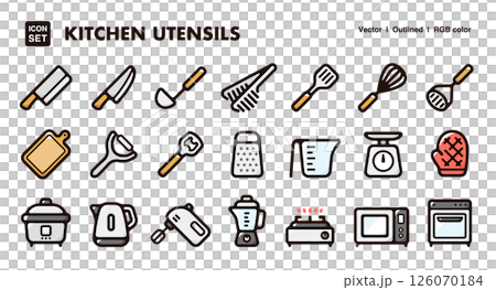 廚房工具圖示插圖集炊具、烹飪工具、廚房用品向量素材 126070184