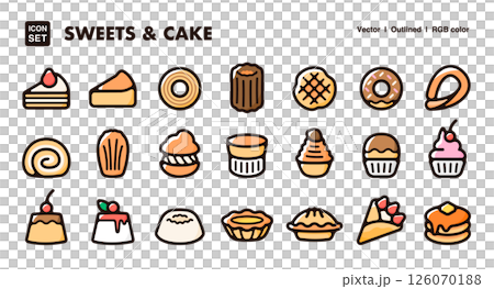 糖果和蛋糕圖示插圖集 - 西式糖果、甜點和烘焙食品的向量素材 糖果和蛋糕圖示插圖集 - 西式糖果、甜點和烘焙食品的向量素材 126070188