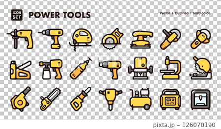 Icon illustration set of power tools Vector material of power tools for site work, construction, DIY, and renovation 126070190