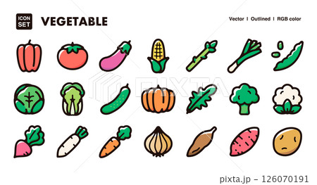 野菜アイコンイラストセット　料理、農業、食育向けベクター素材 126070191