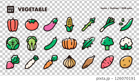 Vegetable icon illustration set - Vector materials for cooking, agriculture, and food education 126070191