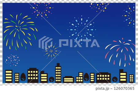 Background illustration of a night city and lots of fireworks Background illustration of a night city and lots of fireworks 126070365