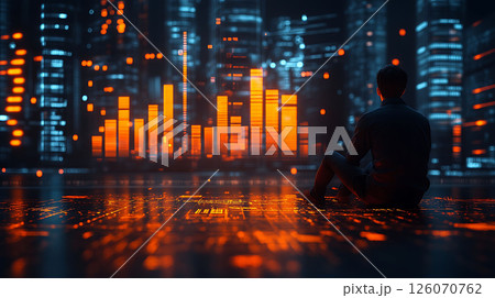 futuristic business summary in 3D chart layout with performance metrics 126070762