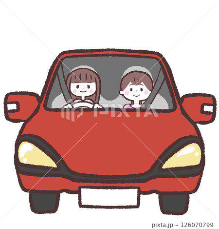 女性二人乗っている車のイラスト 126070799