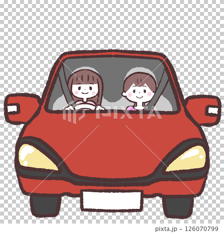 女性二人乗っている車のイラスト 126070799