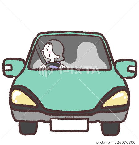 運転中右を向くシニア女性イラスト 126070800