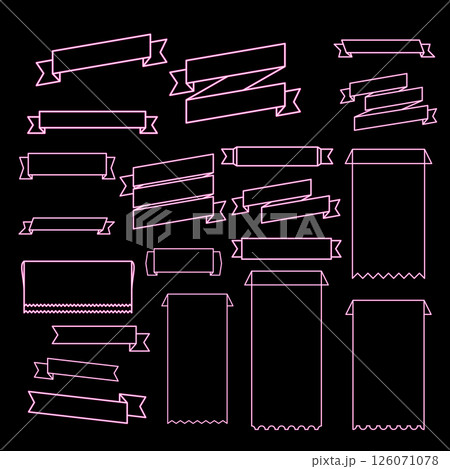 Pink Ribbon Neon. Pink Banner Neon. Pink Decoration Ribbon. Pink Banner Neon Illustration. Pink Banner Neon Signboard. Pink Ribbon Neon Isolated on Black Background. Vector illustration. Elements for 126071078
